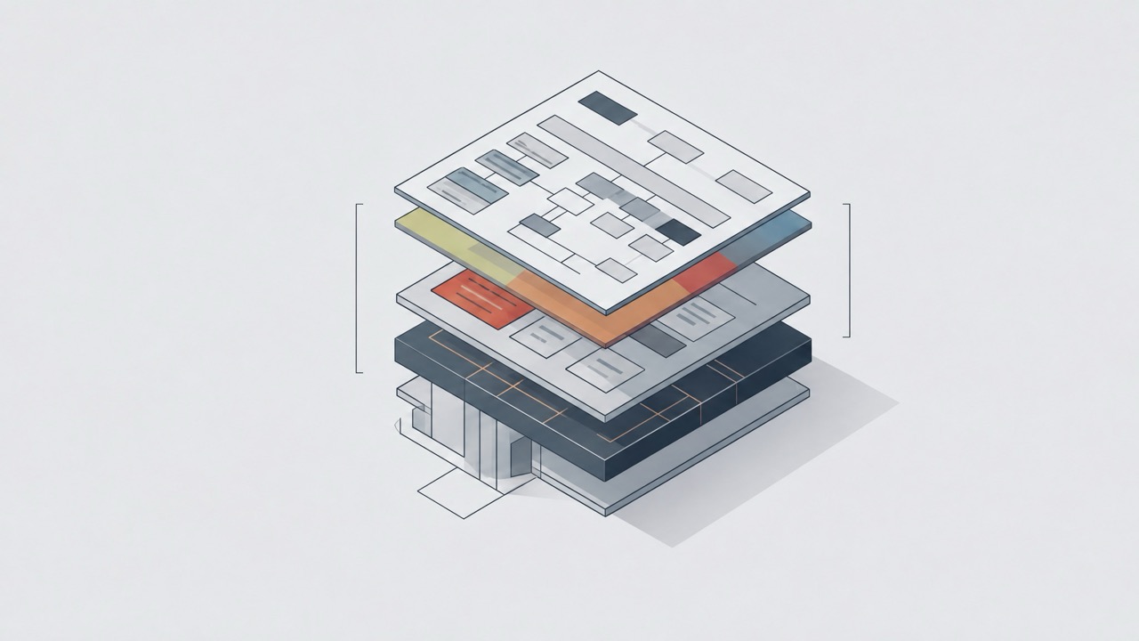 Abstrakte architektonische Datenvisualisierung: Überlagerte Ebenen.
