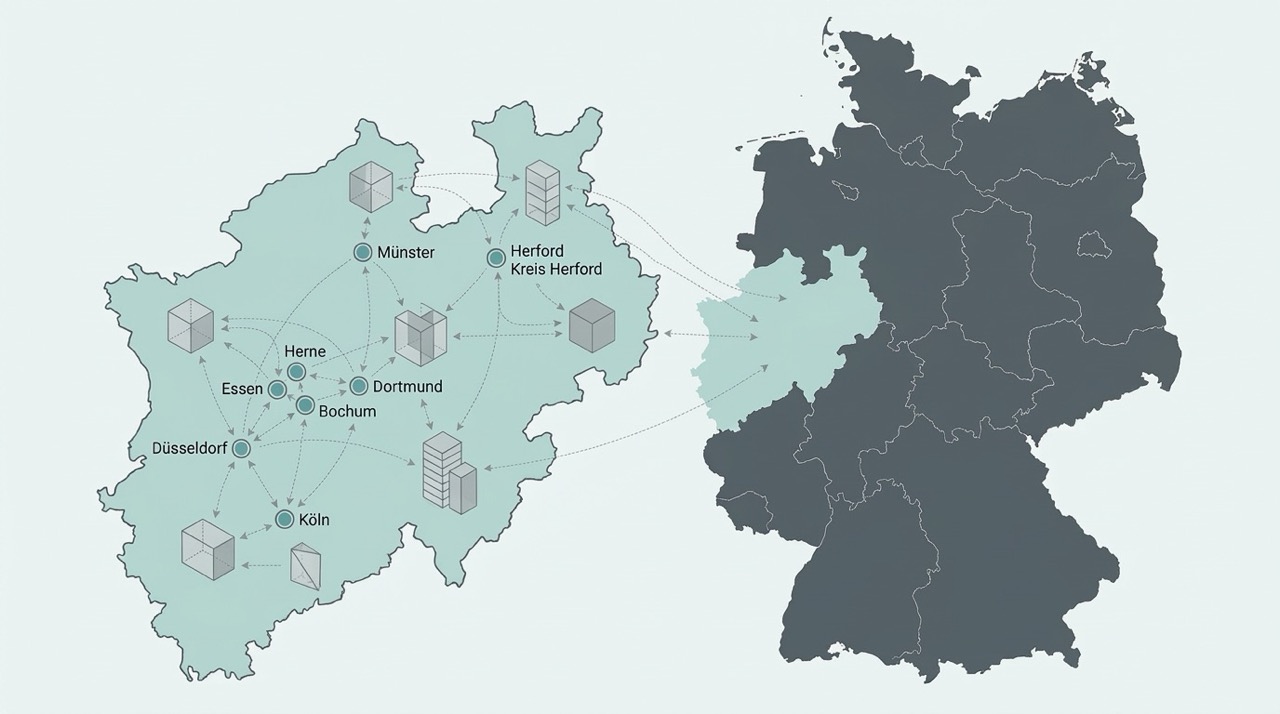 Karte von NRW und Deutschland.